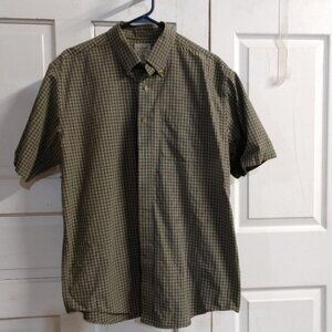 LL Bean Green Plaid Short Sleeved Shirt - Size L